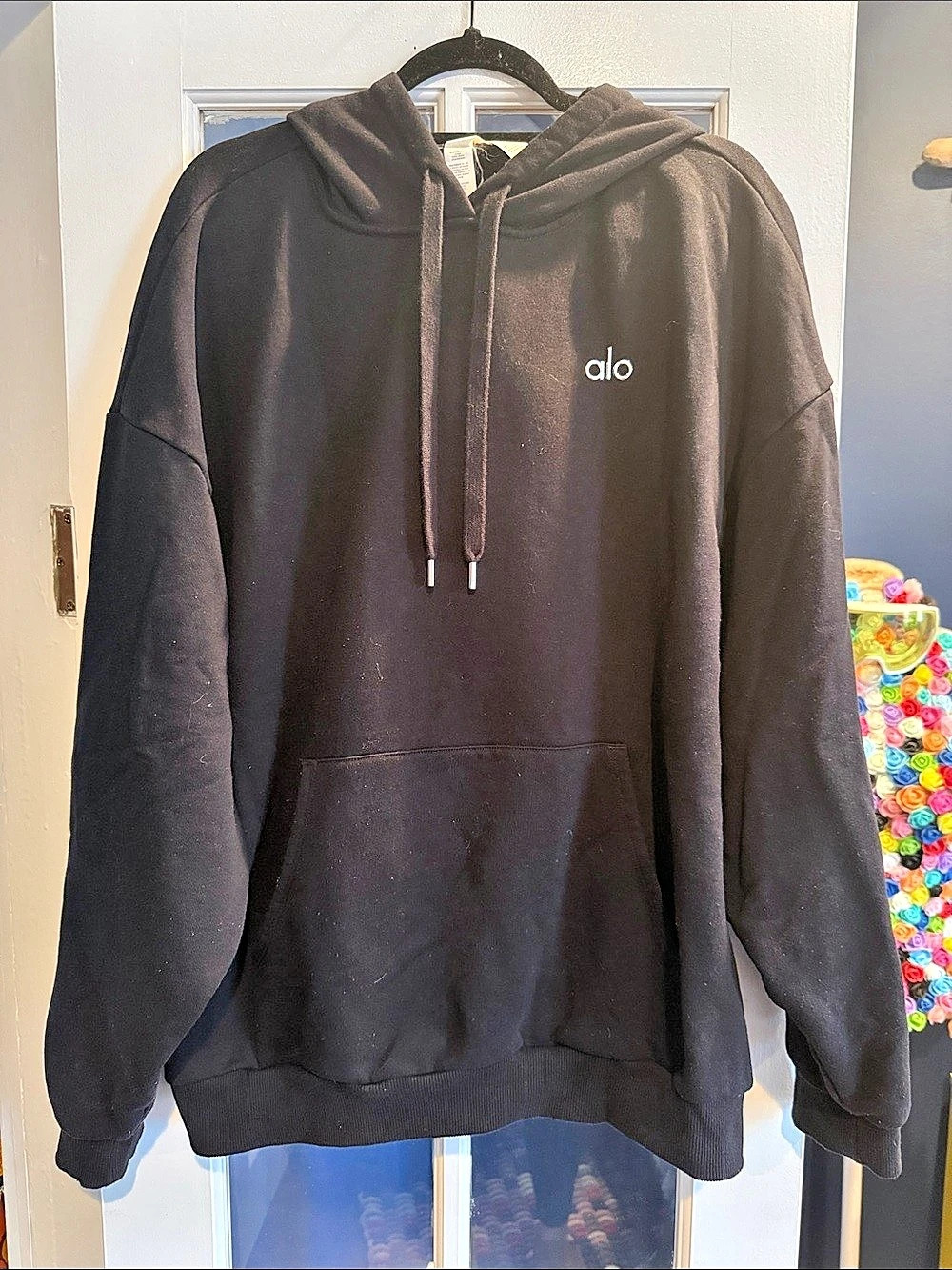 alo Oversized Black Pullover Hoodie